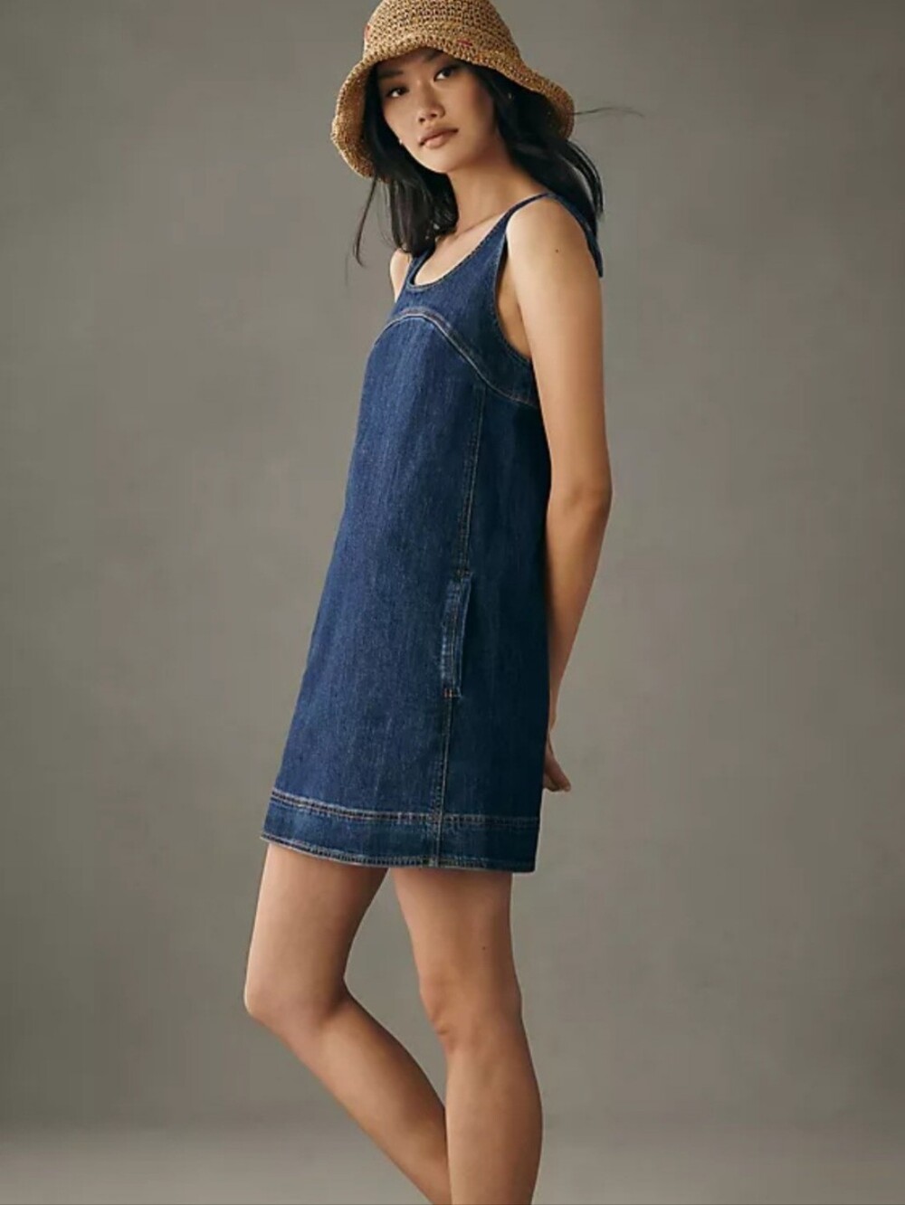 Anthropologie Pilcro Denim Shift Dress Dark Wash Sleeveless Pockets Size10